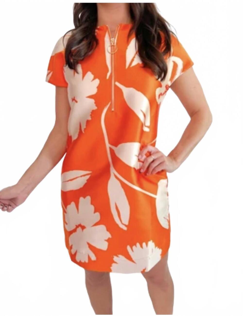 NEW JADE zipper brocade dress in orange floral